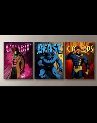   3x X-Men 97 CANVAS PRINT ART Christmas XMAS Gift Gambit Beast Cyclops Marvel