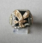 Vintage BLACK HILLS Eagle RING Sterling 10K 12K Tricolor GOLD Onyx Size 11 3/4"