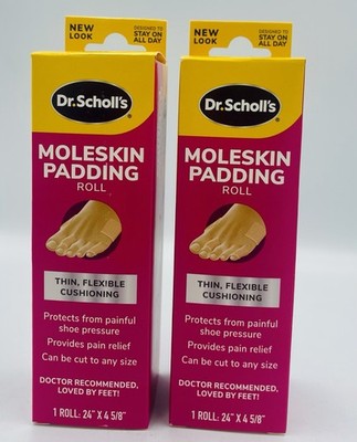 Lot 2 Dr Scholls Moleskin Plus Padding Roll 24'' x 4 5/8'' Foot Blister Care