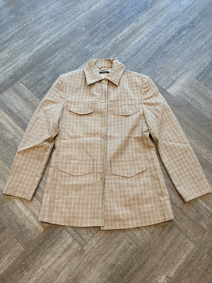 Sisley Beige Check Coat Women Medium Wool Blend Smart Casual Tailored Italy