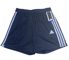 New ADIDAS 3-Stripe Men's Large Navy Blue w/White Logo 2 Zippered Pockets Shorts