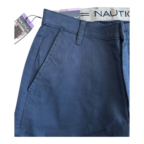 Pantalones chinos Nautica para hombre calce recto 30x30 azul marino elástico algodón nuevos con etiquetas - Imagen 5 de 8