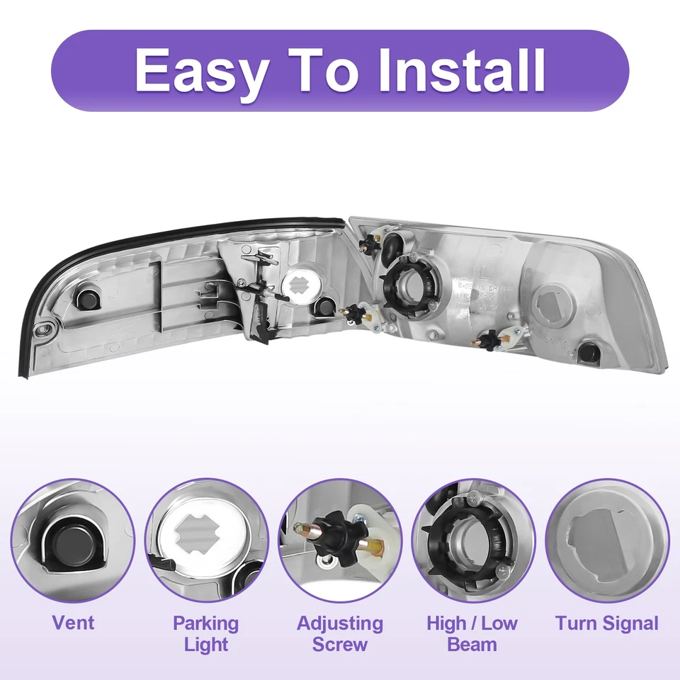 Pair Chrome Headlights For 1998-2011 Ford Crown Victoria Corner Signal Lamps Foto 3 de 4