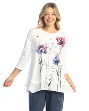 Jess & Jane Mineral Washed Cotton Top w Linen Handkerchief Hem M126 M Postcard