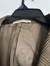 Karl Lagerfeld Men's Wool Tweed Plaid Blazer Brown Beige Blue 44 Long
