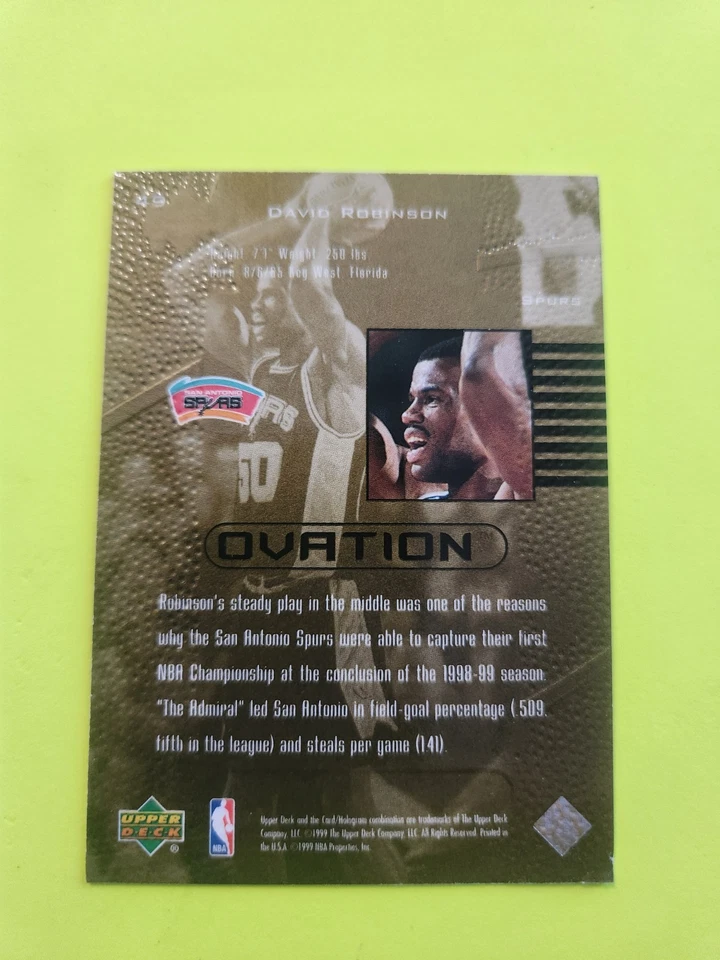 DAVID ROBINSON 1999 U.D OVATION #49 SPURS HOF - Image 3 of 3