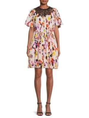 JASON WU Womens Beige Lined Insert Yoke Short Sleeve Short Fit + Flare Dress 10