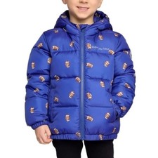Miles The Label Boys Hooded Puffer Jacket Foodball Print Blue Size 3T, 4T, 5, 6