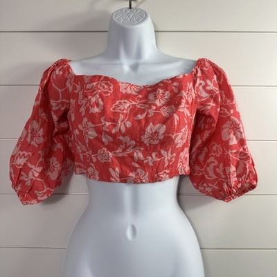 NWT Ramy Brook Marley Cropped Top Coral Pink Floral Print sz 0