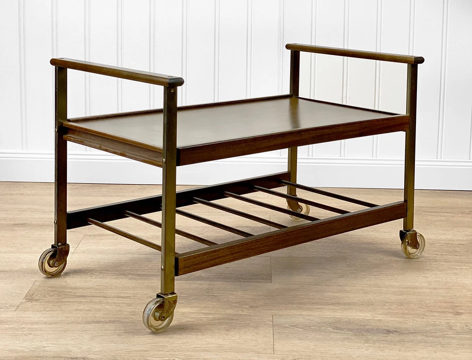 Mid-Century Modern Walnut Liquor Bar Cart Server - Image 2 of 4