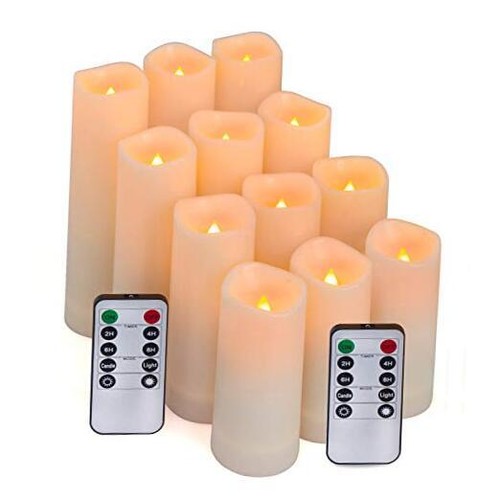Flameless LED Candles with 10-Key Remote & Timer, Outdoor Indoor Ivory12