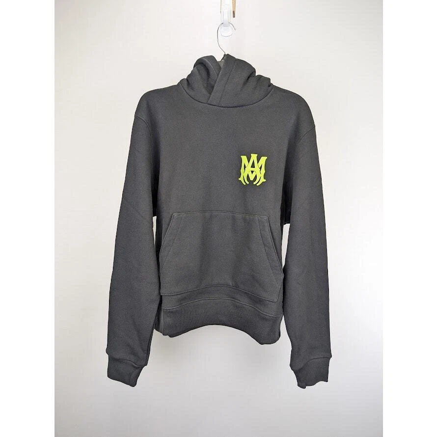 Felpa con cappuccio Amiri Q:4 MA logo nero lime nuova con etichetta Medium