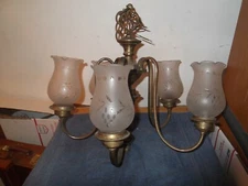 Antique Copper hanging light fixture with frosted glass shades - project restore