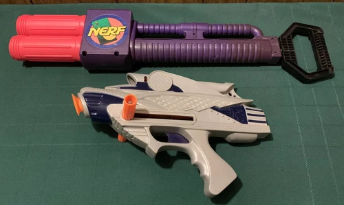 2 Vtg Kenner NERF Eagle Eye MAX FORCE Rare MASTER BLASTER Double Barrel Toy Guns