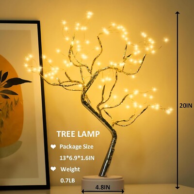 20'' LED Decorative Bonsai Tree Light Battery/USB Gold/Silver | eBay