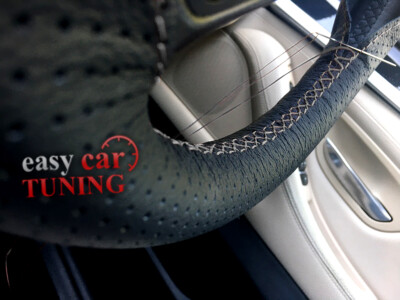 Perforated Leather Cover Perforated Black Leather Steering Wheel Cover For Land Rover Defender - Grey Stitching Defender Steering Wheel Upgrade Perforated Leather Cover Perforated Black Leather Steering Wheel Cover For Land Rover Defender - Grey Stitching Defender Steering Wheel Upgrade