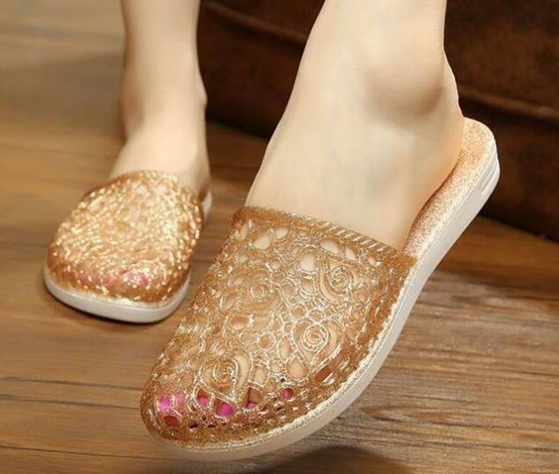 PANTOFOLA D’ORO Pantofole donna gelatina punta rotonda cave casual in cristallo morbide slip on piatte