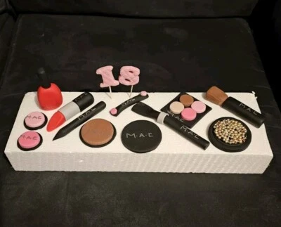 HANDMADE Edible Mac Make up ,Cake Topper Set including age any colours.