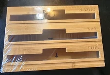 Bamboo Plastic Wrap Holder Dispenser Kitchen Organizer Foil Wax Paper NEW