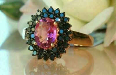 2Ct Oval Cut Lab Created Pink Ruby Halo Engagement Ring 14K Rose Gold Plated