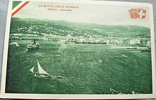 THE NEW REDEEMED ITALY Antique postcard early 1900s Trieste PANORAMA with boats