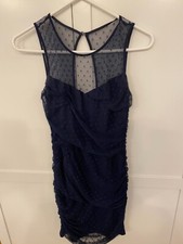 Magnificent El Creme Navy Blue Lace and Satin Part Dress Small NWOT