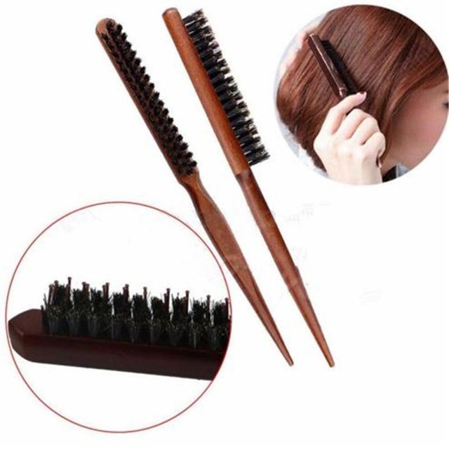 Wooden Handle Salon Comb Hair Teasing Brush Back Comb Natural Bristle