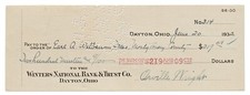 Orville Wright Check Signed in Mint Condition Dated June 20th, 1932