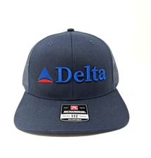 Delta Airline White Logo US Aviation Embroidered Trucker Cap Navy Blue logo