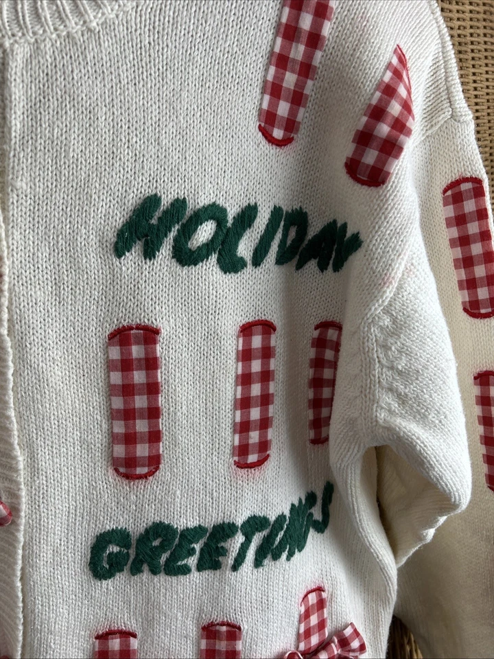 Cárdigan suéter vintage de Navidad Coquette Country Plaid Abuela Fea Foto 3 de 4