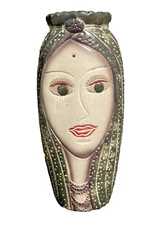 12" Art Pottery Vase Textural Women's Big Eye Face La Dolce Vita JJG Designs