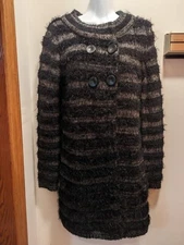 Cato Women's Small Fuzzy Black 35 Inch Long 2 Button Sweater