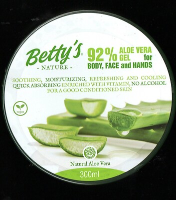Betty's Nature Aloe Vera Gel 92% 300ml Für Gesicht Körper Hände Pflege
