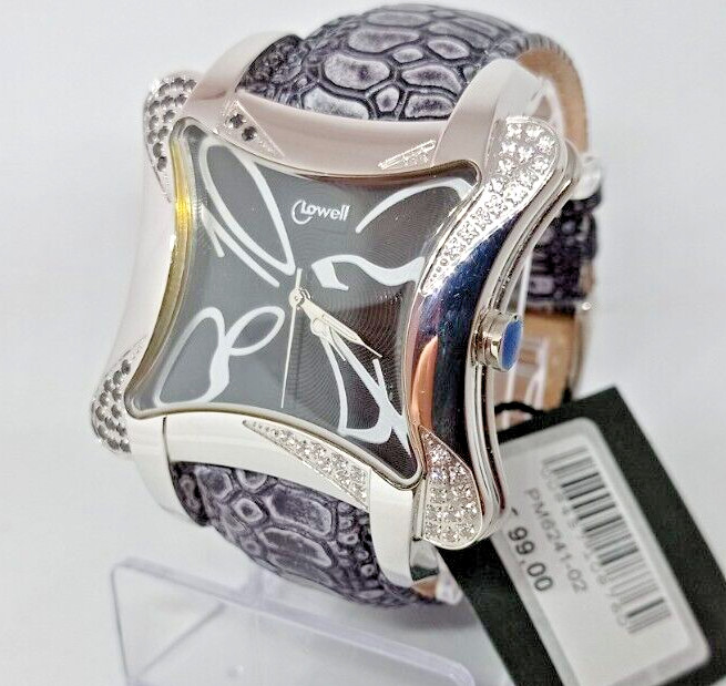 OROLOGIO DONNA LOWELL ZIRCONI NERI E BIANCHI CASSA XL 46 mm, CINTURINO IN PELLE