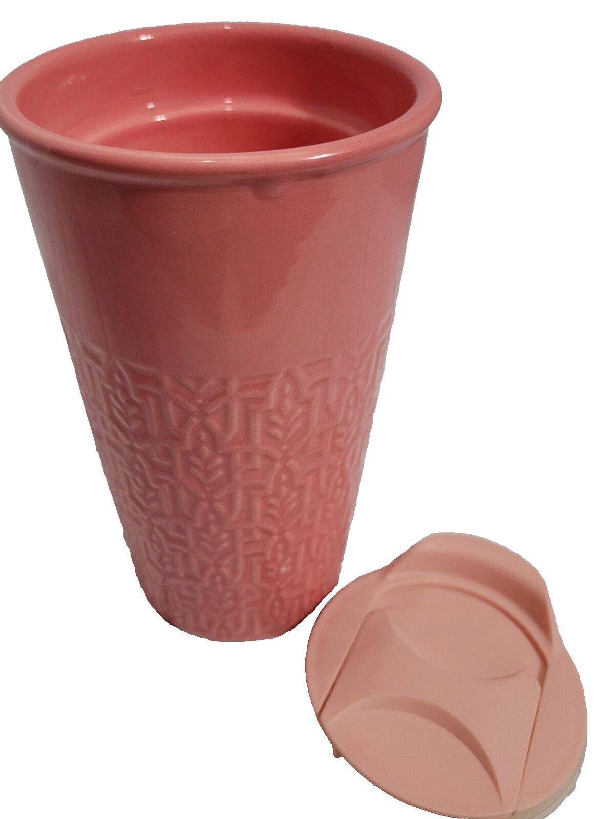 Stoneware Breakable Coffee/Tea Glass with Lid-Pink - Etched