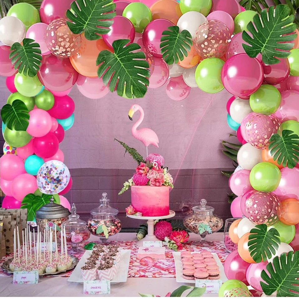 Kit de guirnalda de arco globos tropicales LEBERY 91 piezas, confeti oro rosa verde 📦 Foto 4 de 4