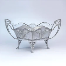 Art Nouveau Jugendstil WMF Silverplated Crystal Glass Centerpiece Flower Dish