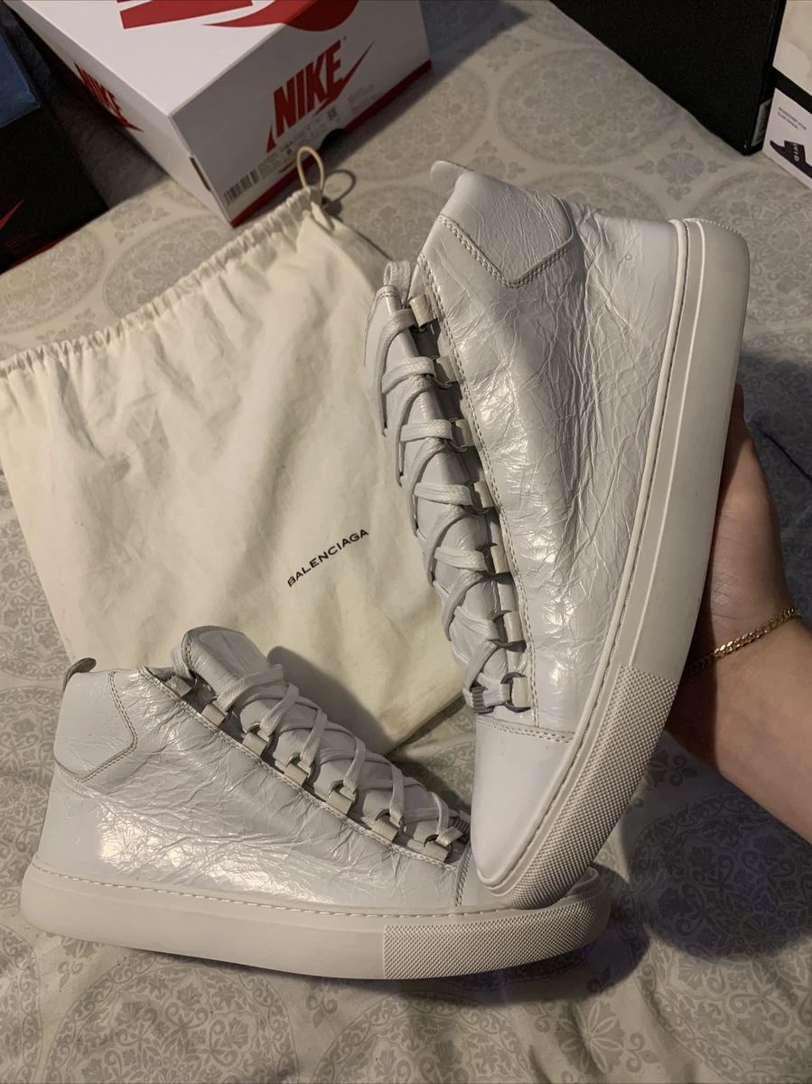 gå på indkøb arsenal Græder BALENCIAGA ARENA SNEAKER ROUGH GRENADE WHITE LEATHER Men's Sz 44 | eBay