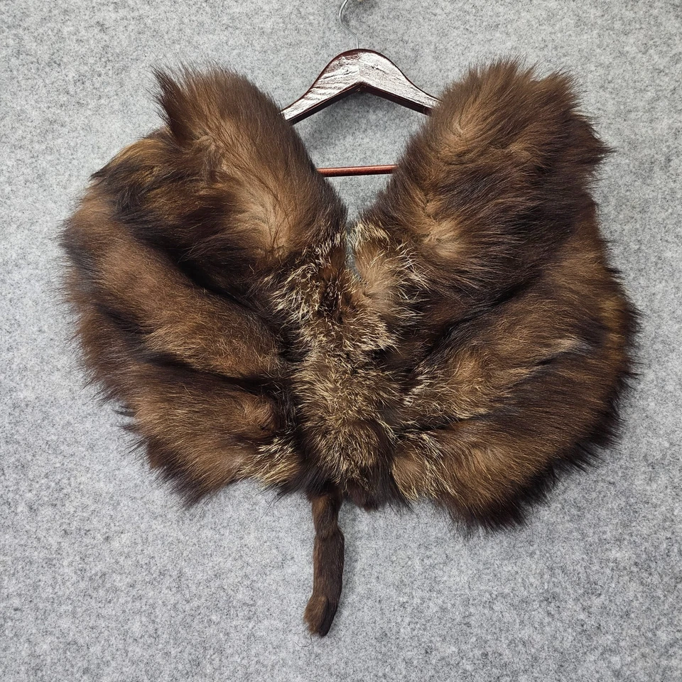 Estola de piel real de colección envolvente marrón chal colas viejo Hollywood glamour caprichoso cálido Foto 2 de 4