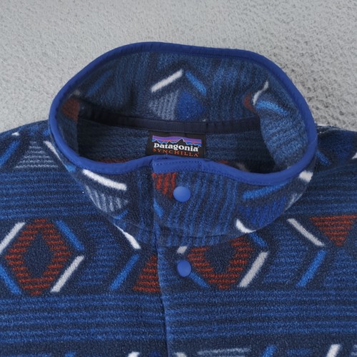 Patagonia Aztec Synchilla Snap-T Pullover Fleece Jacket Mens Large Blue Red - Picture 7 of 22