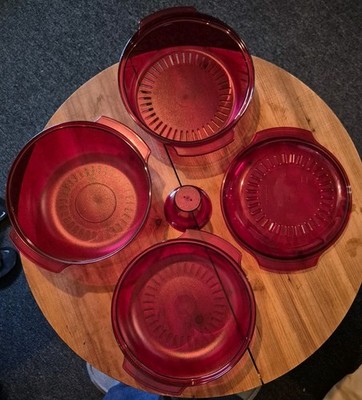 New Vintage Tupperware 5 Piece Microwave Cooker 200C Cranberry Stack Cooker...