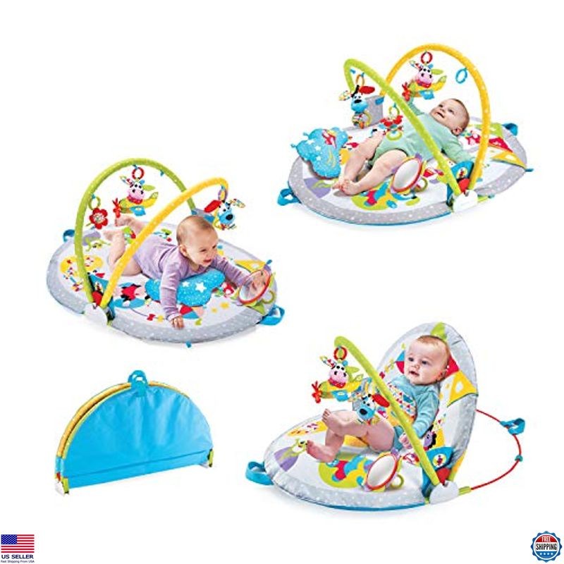 Yookidoo 3-in-1 Baby Gym Playmat - Activity Center with Tummy Time Toys & Mirror