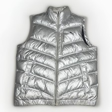 Y2K Puma Metallic Silver Puffer Vest Down Fil...