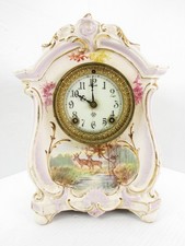 Antique Ansonia Royal Bonn La Beda Porcelain Clock Deer Scene Repair