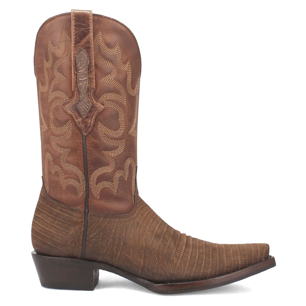 Dingo Duke Embroidered Lizard Print Snip Toe Pull On Cowboy Boots Brown Mens Casual
