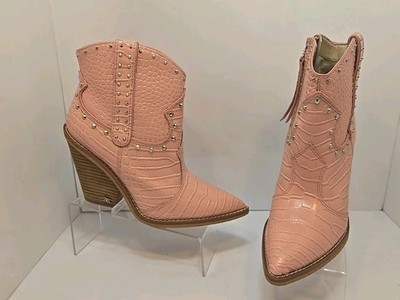 Sam Edelman Iris Pink Embossed Leather Western Boots Croc US 6.5 M / EUR 36.5