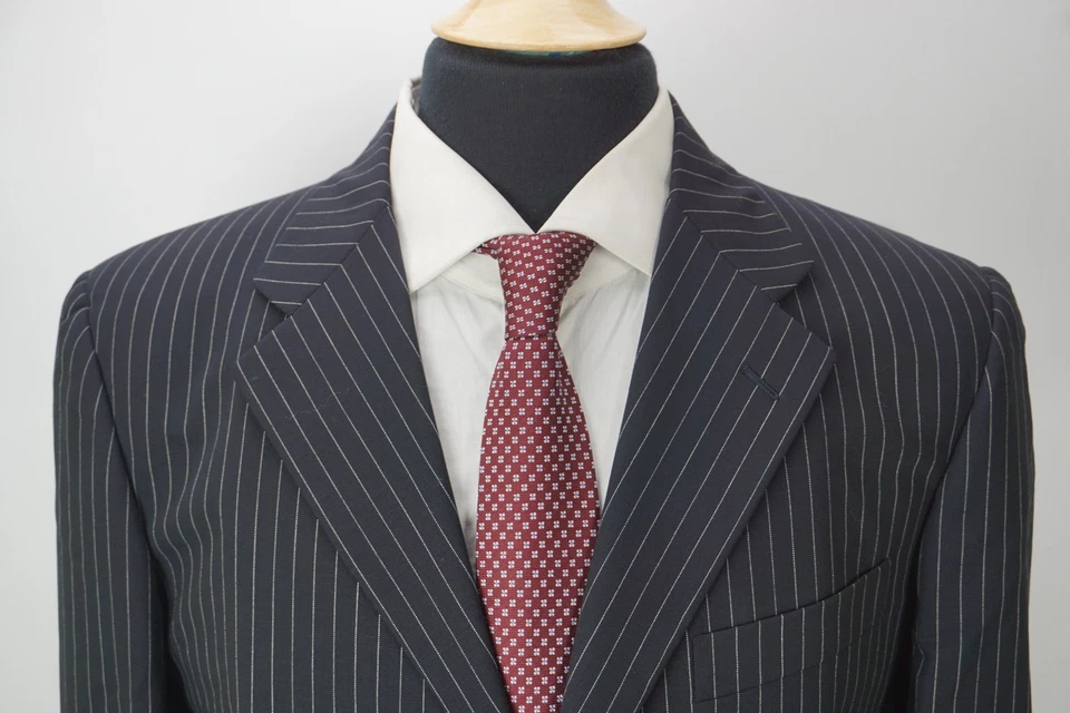 Traje Chaqueta Pantalón Burberry London Mezcla Lana Negro Rayas 2 Piezas 40R 50EU NUEVO Foto 2 de 4