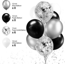 Black and Silver Birthday Party Decorations for Men Women Boys Girls Happy Bi..
