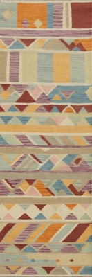 Vegetable Dye Kilim Handwoven Runner Rug Reversible Oriental Wool Carpet 2x8
