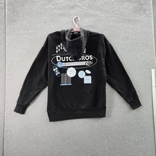 Dutch Bros Men Hoodie LARGE Black Graphic Fleece Drawstring Pullover